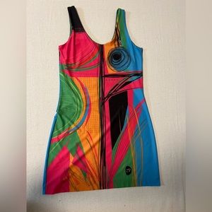 Volt Design Multicolor Sleeveless Tank V Neck Stretch Dress